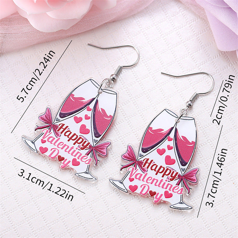 Wholesale Valentine' s Day Pink Champagne Glass Acrylic Earrings