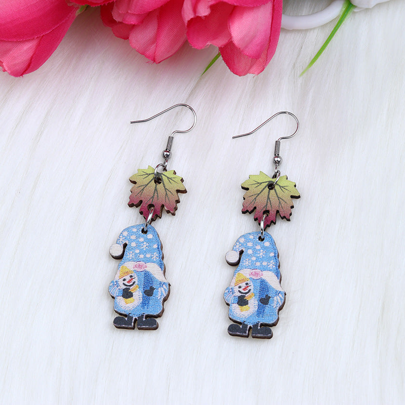 Pendientes de madera estampados de Santa de Navidad al por mayor