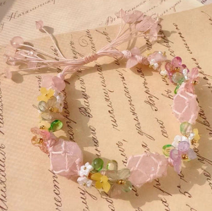 Wholesale New Chinese forest style hand-woven colorful flower bracelet irregular natural stone bracelet