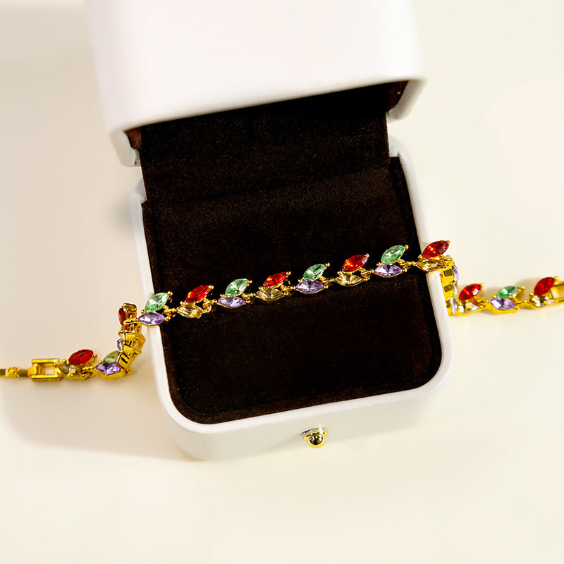 Wholesale Diamond Studded Willow Leaf Alloy Bracelet