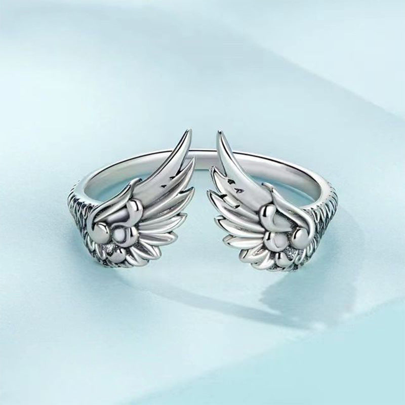Wholesale Retro Angel Wings Finger Ring Feather Opening Adjustable Angel Wings Finger Ring Unisex Personalized Ring