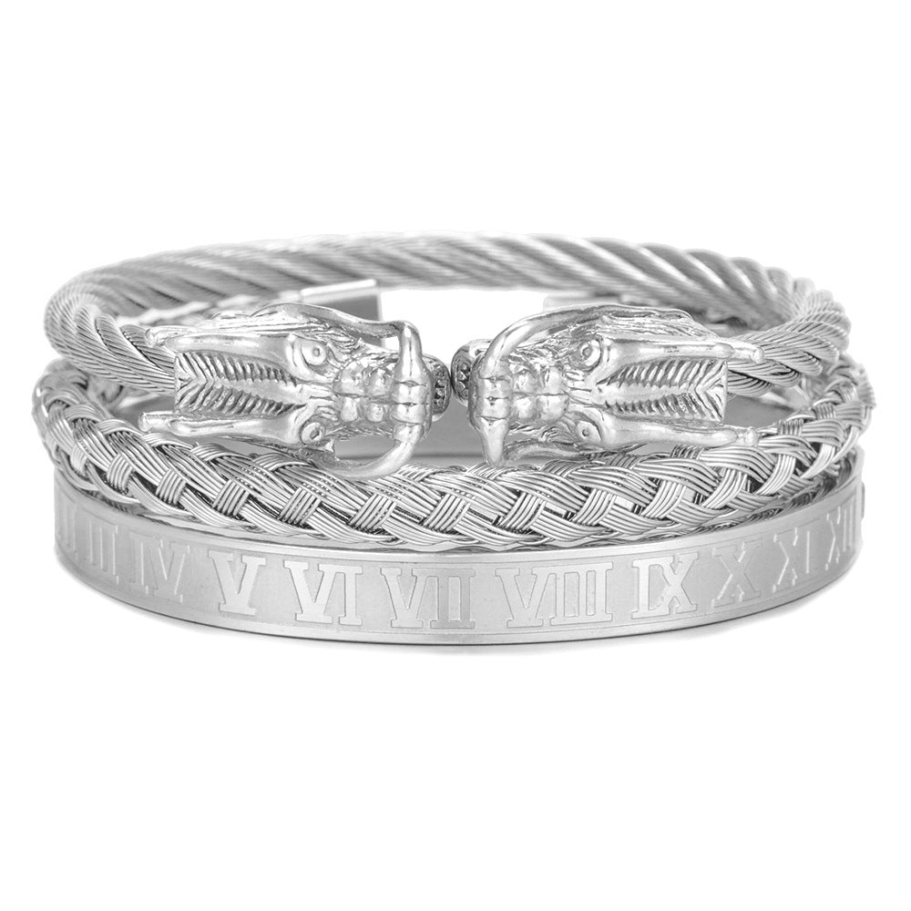 Wholesale Copper Micro-inlaid Zircon Double Leopard Head Black Onyx Woven Bracelet