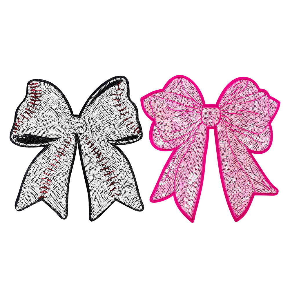Wholesale Baseball Sequin Bow Patch Trendy DIY Embroidered Applique For ets Jeans Bags Fashion Accessory Boutique Resale