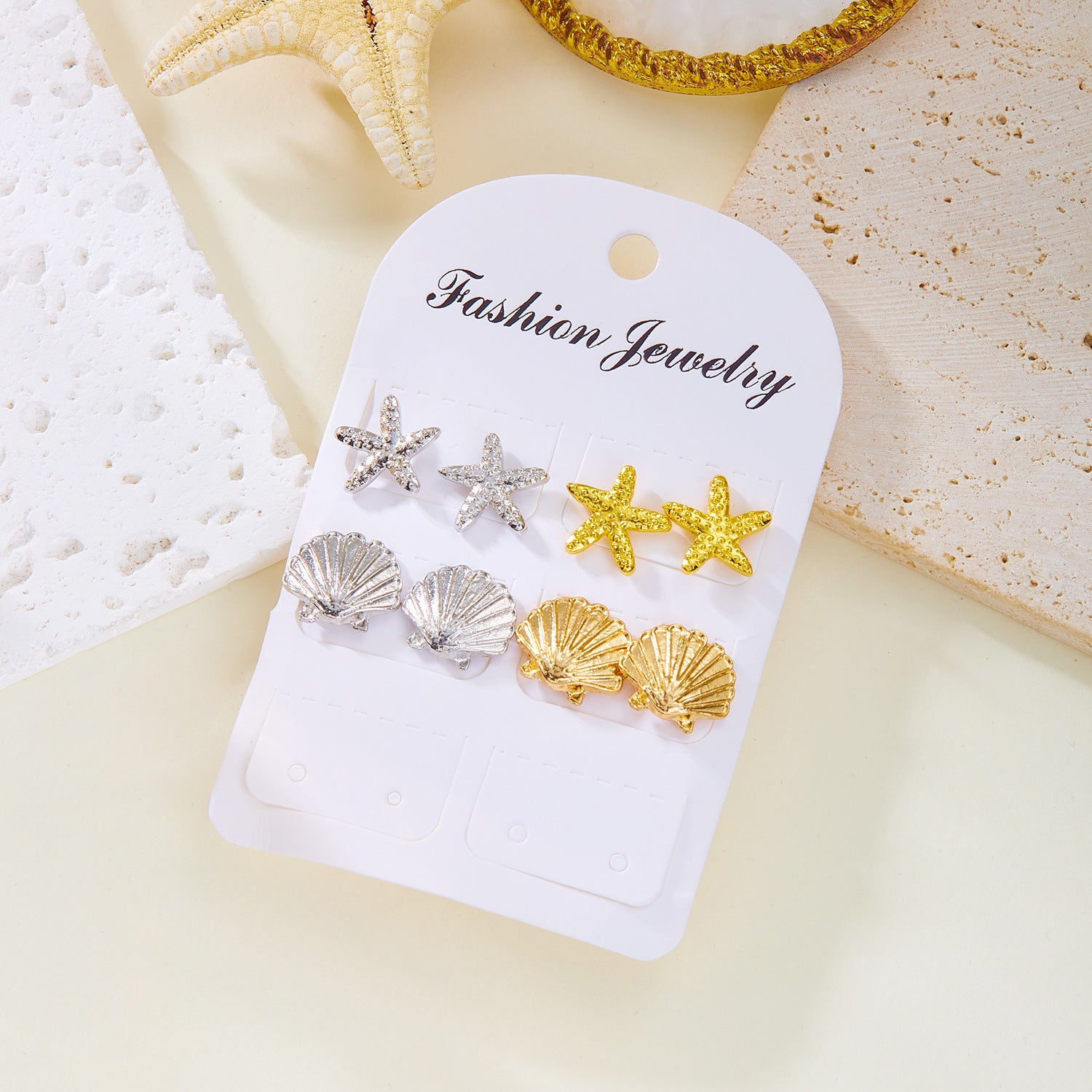 Wholesale Small fresh oil drop starfish shell earrings set