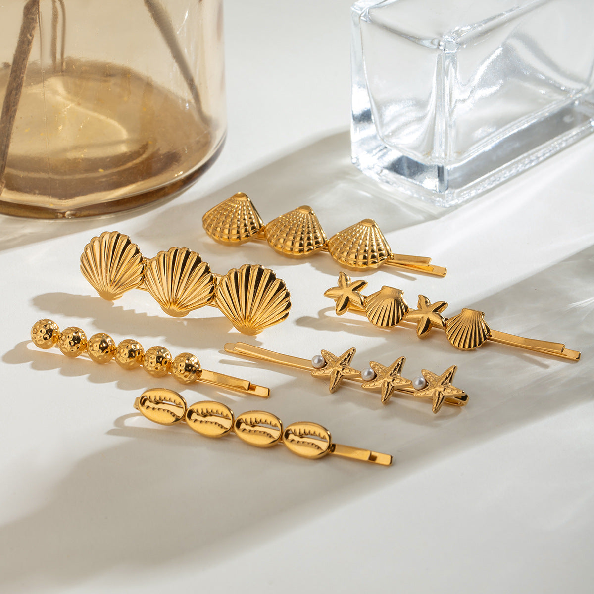 Wholesale 18k Gold Stainless Steel Personalized Retro Pattern Starfish Hair Clips