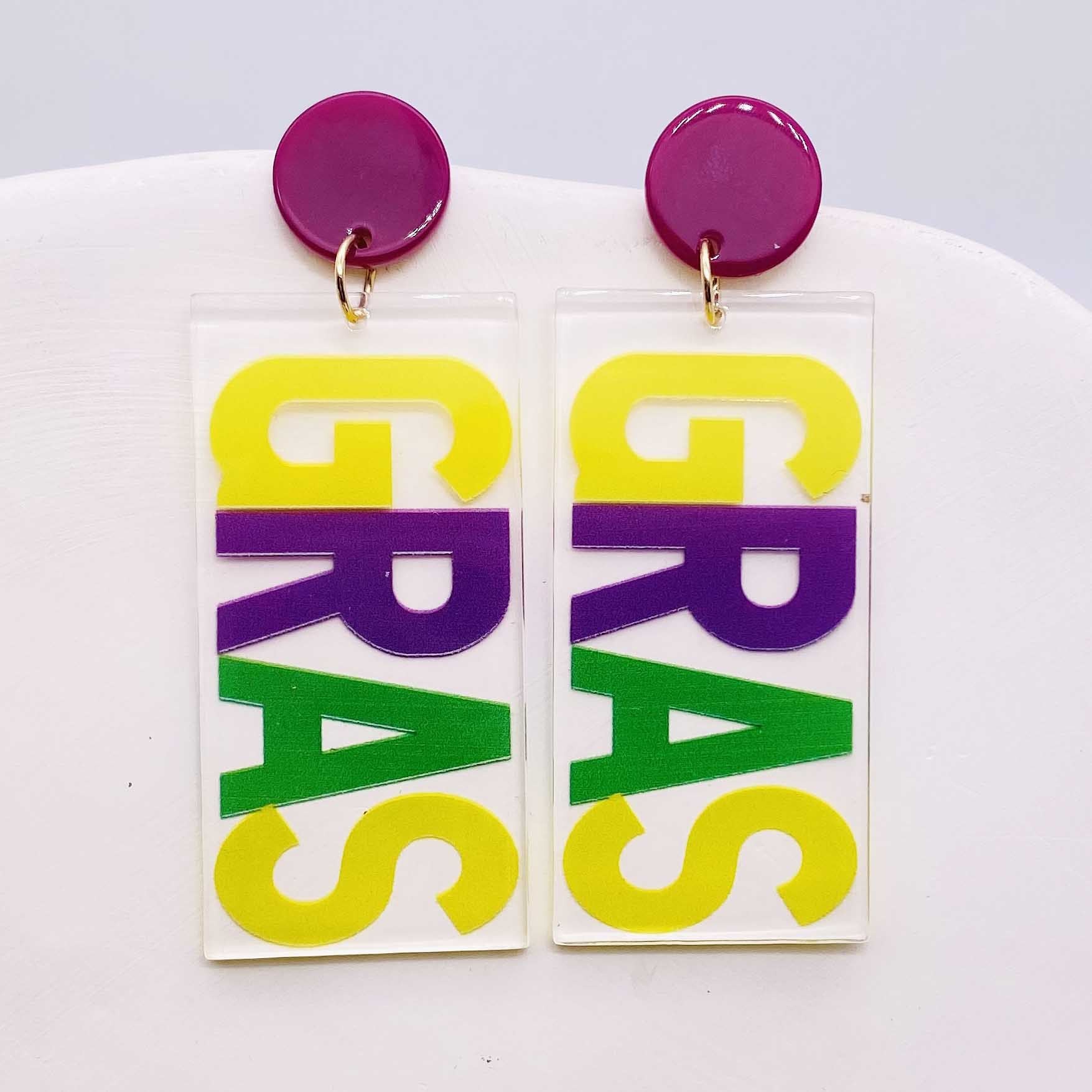 Wholesale Acrylic Shiny Exaggerated Mask Letter Avocado Earrings