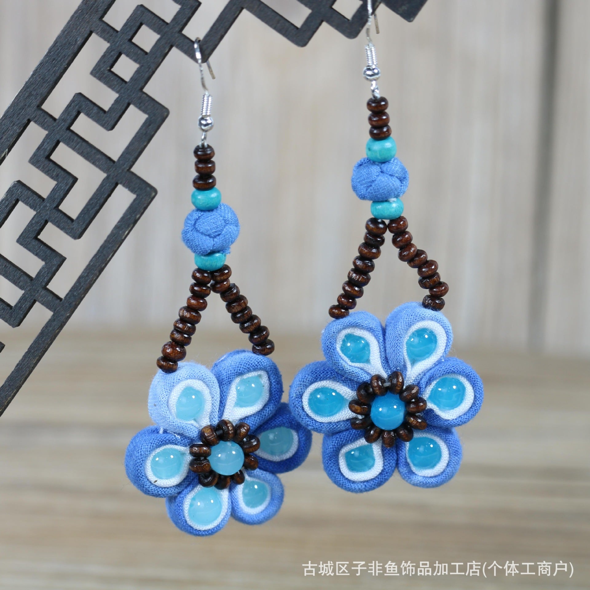 Wholesale Ethnic Style Tie-Dye Style Blue-Dyed Fabric Handmade Earrings