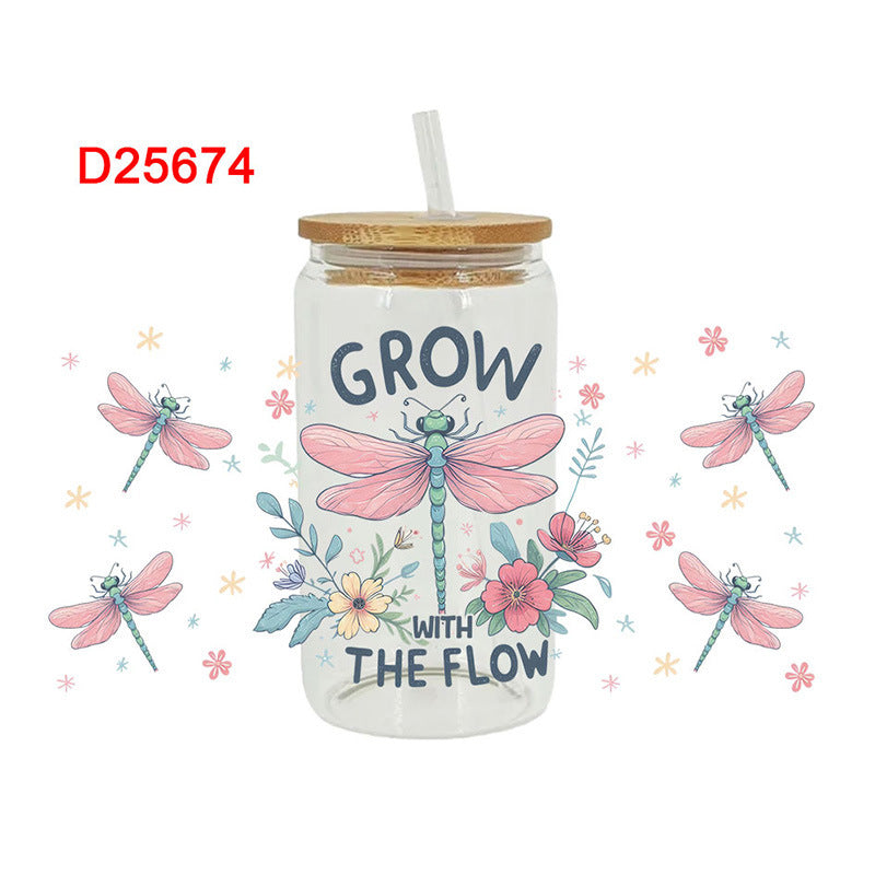 Wholesale Cartoon Cute Dragonfly Bee Insect Theme 16oz Cup UV DTF Wraps