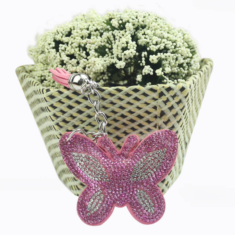 Wholesale 4pcs diamond butterfly keychain rhinestone animal key ring