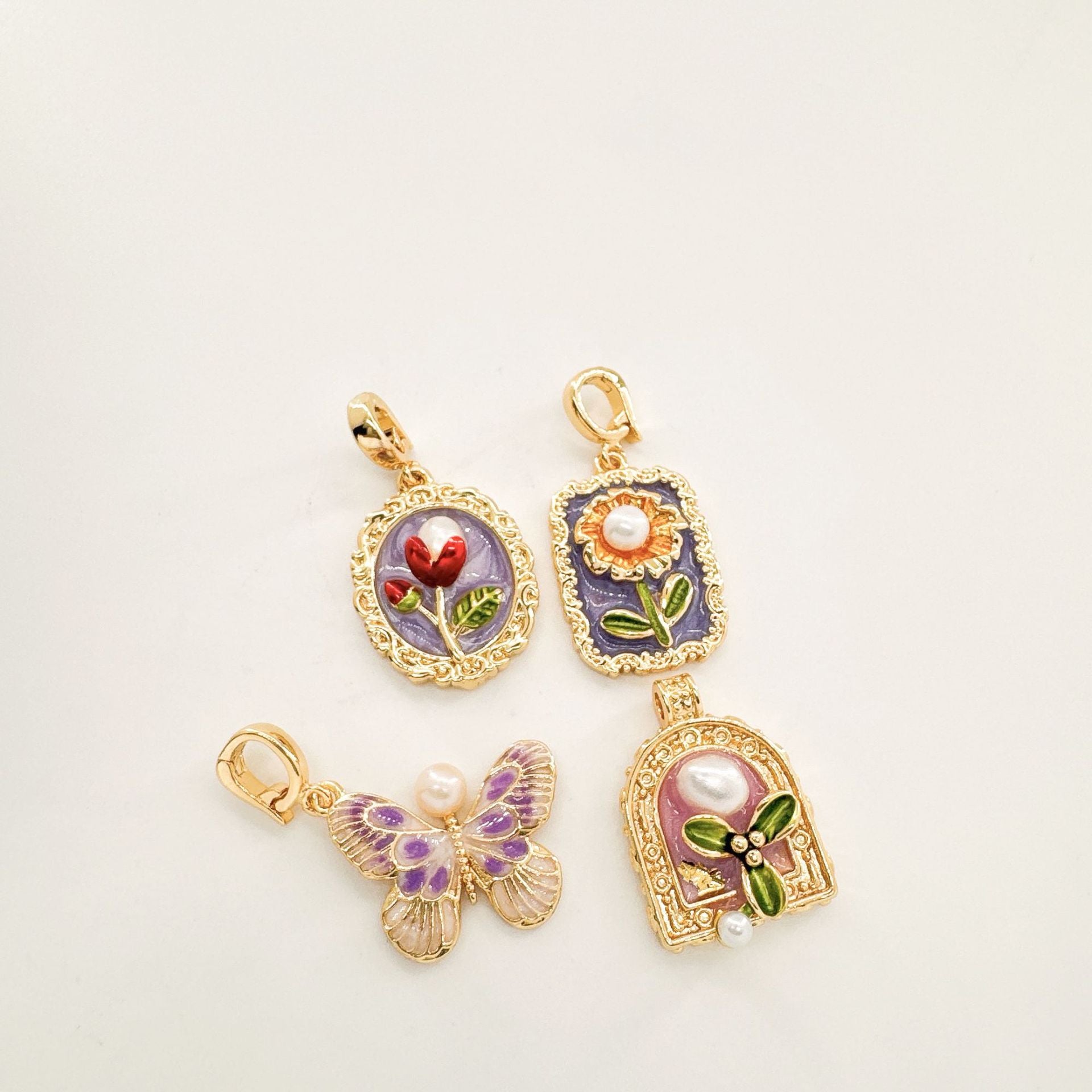 Wholesale 18K Hand painted Oil Painting Series Ancient Technique Enamel Inlaid Natural Pearl Pendant
