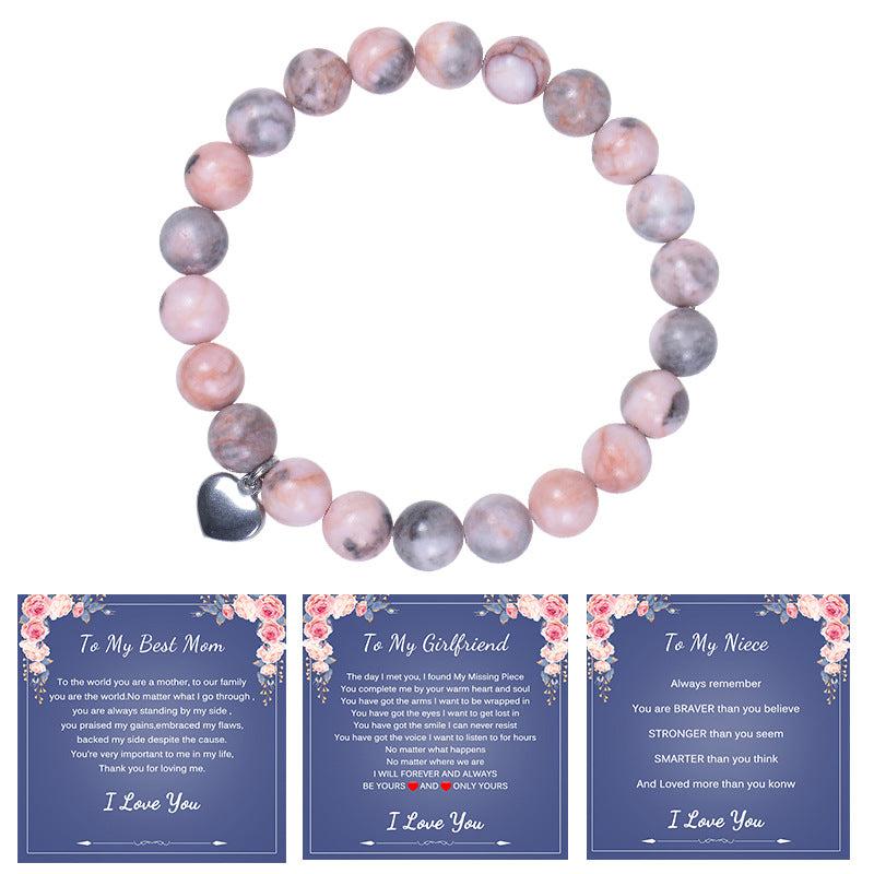 Wholesale Natural Stone Beaded Crystal Pink Zebra Stone Bracelet