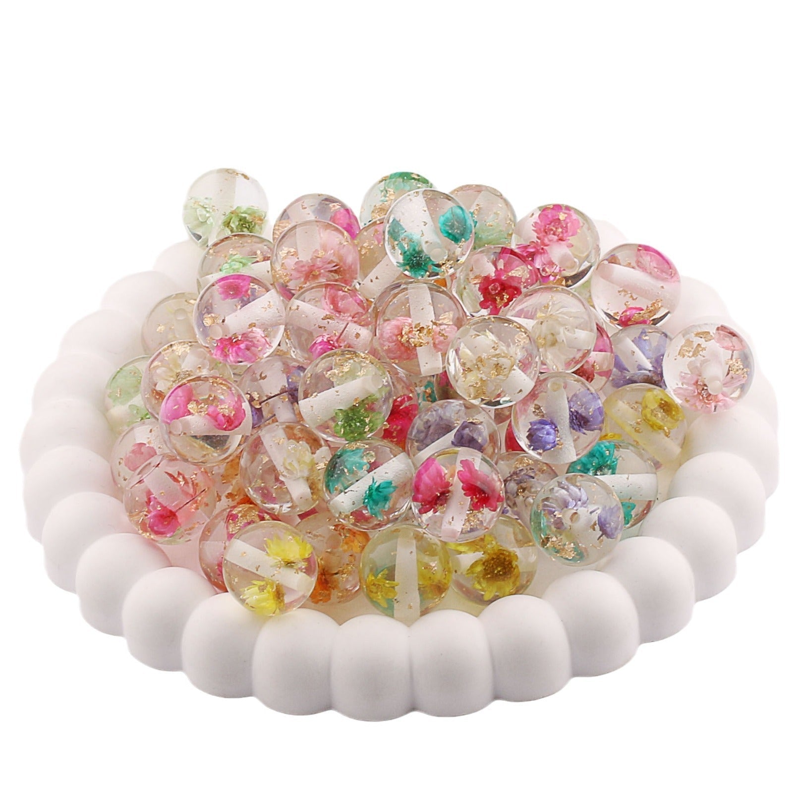 Wholesale 20PCS 16mm Colorful Transparent Resin Gold Foil Straight Hole Balls