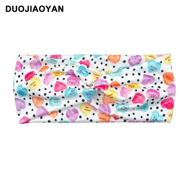 Wholesale Valentine's Day Printed Heart Elastic Cross Hairband