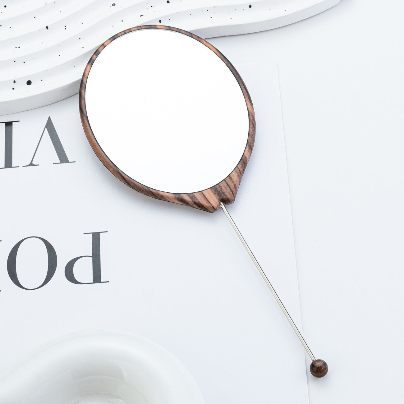 Wholesale New DIY beaded oval wood grain mirror handheld makeup mirror