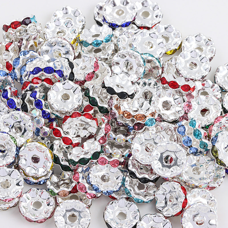 Wholesale Random 50pcs Round Rhinestone Wavy Edge Diamond Spacer DIY Jewelry Accessories Spacer Beads