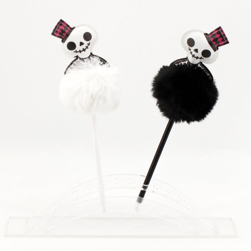 Wholesale Halloween Ghost Festival Bat Skeleton Ghost Witch Hair Ball Plastic Ballpoint Pen