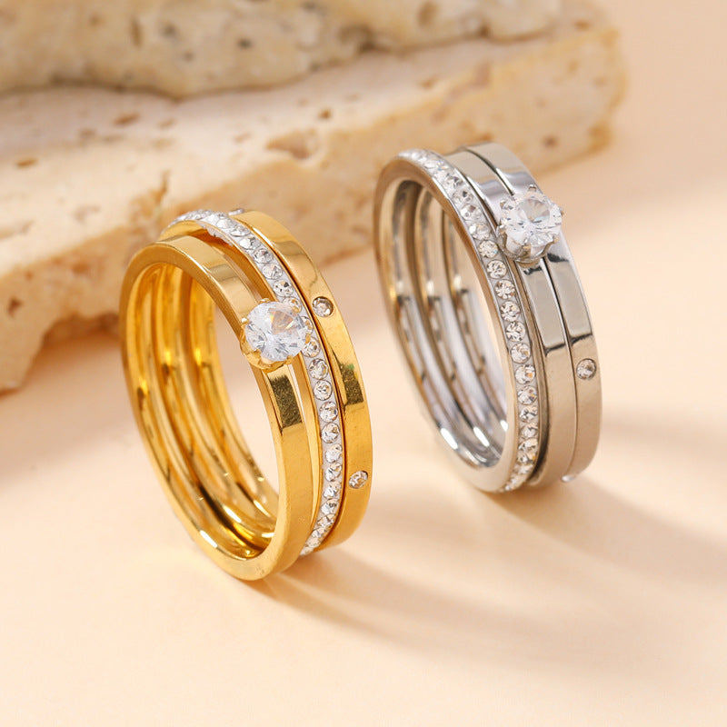 Wholesale Diamond-studded clay stainless steel ring set