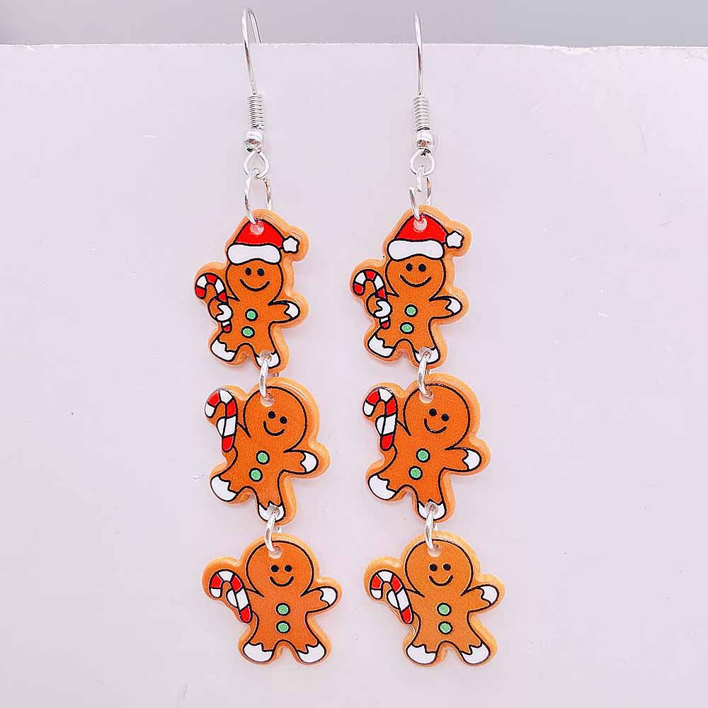 Wholesale Christmas Acrylic Gingerbread Man Sleigh Splicing Earrings