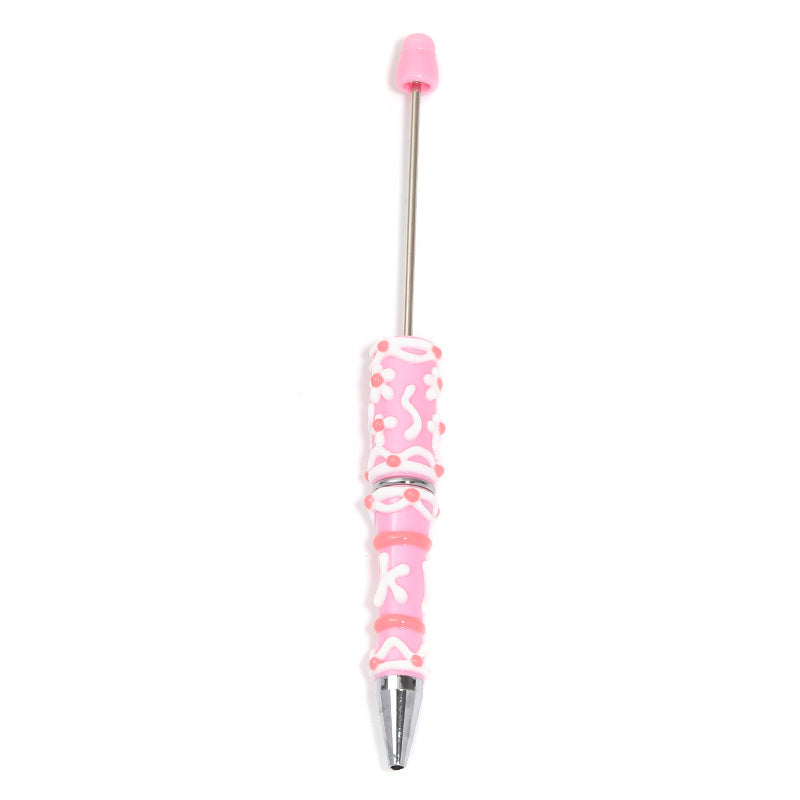 Wholesale 5pcs/pack Creative DIY Hand-Painted Beaded Pen Heavy Craft Painted Cream Cute Ballpoint Pen Multi-Color Rotating Ballpoint Pen