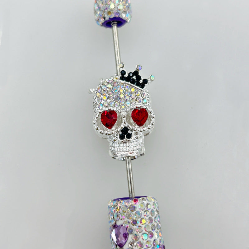 Wholesale 20pcs Heavy-Duty  Alloy Crown Ghost Skull Four-Hole Loose 3D  Crystal Beads