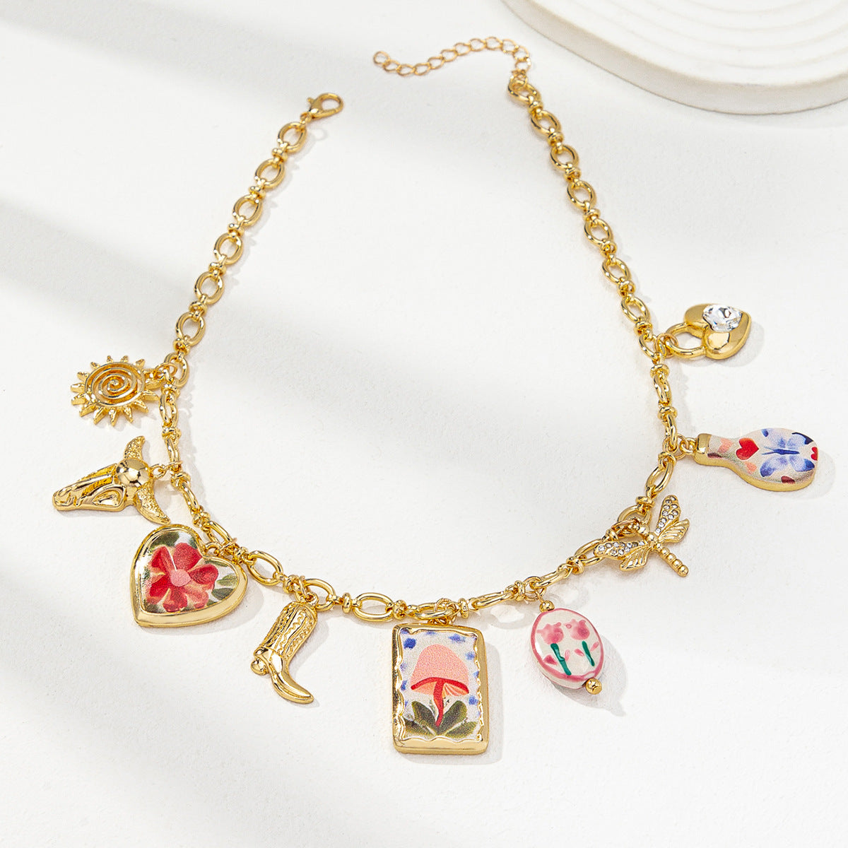 Wholesale Fruit Flower Ceramic Cross Multi Pendant Necklace