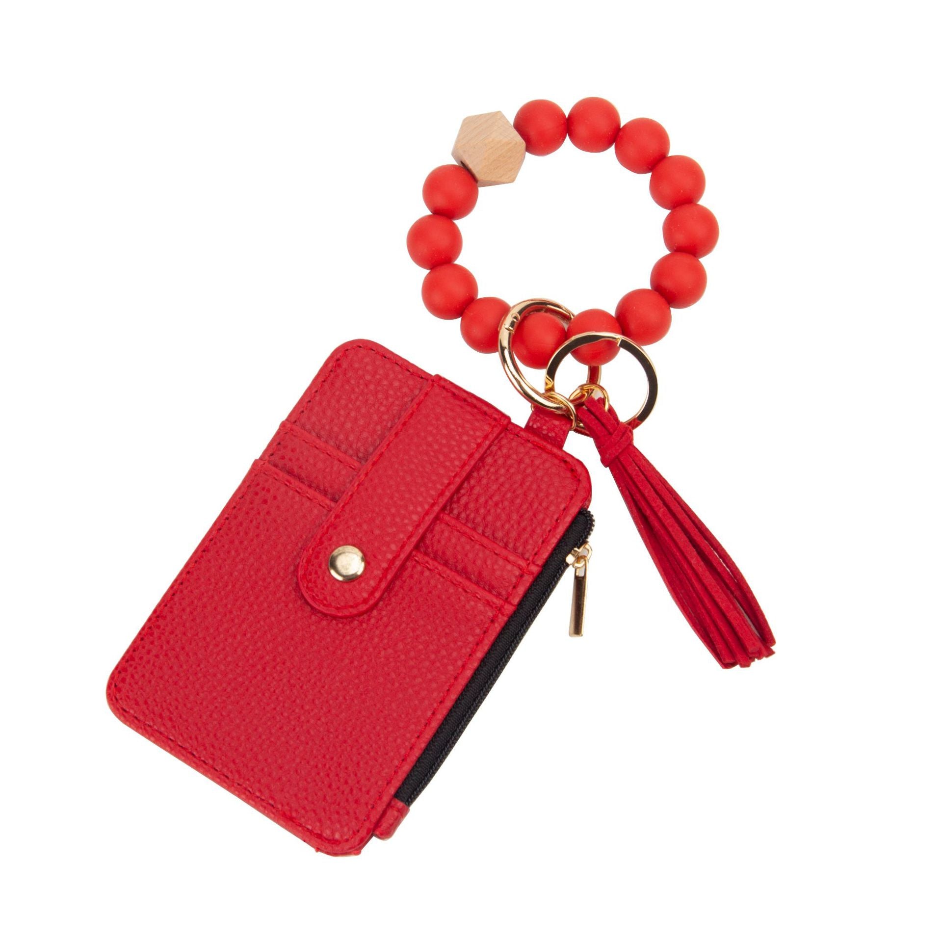 Wholesale Zero Wallet, Wooden Bead Card Bag, Silicone Wrist Keychain