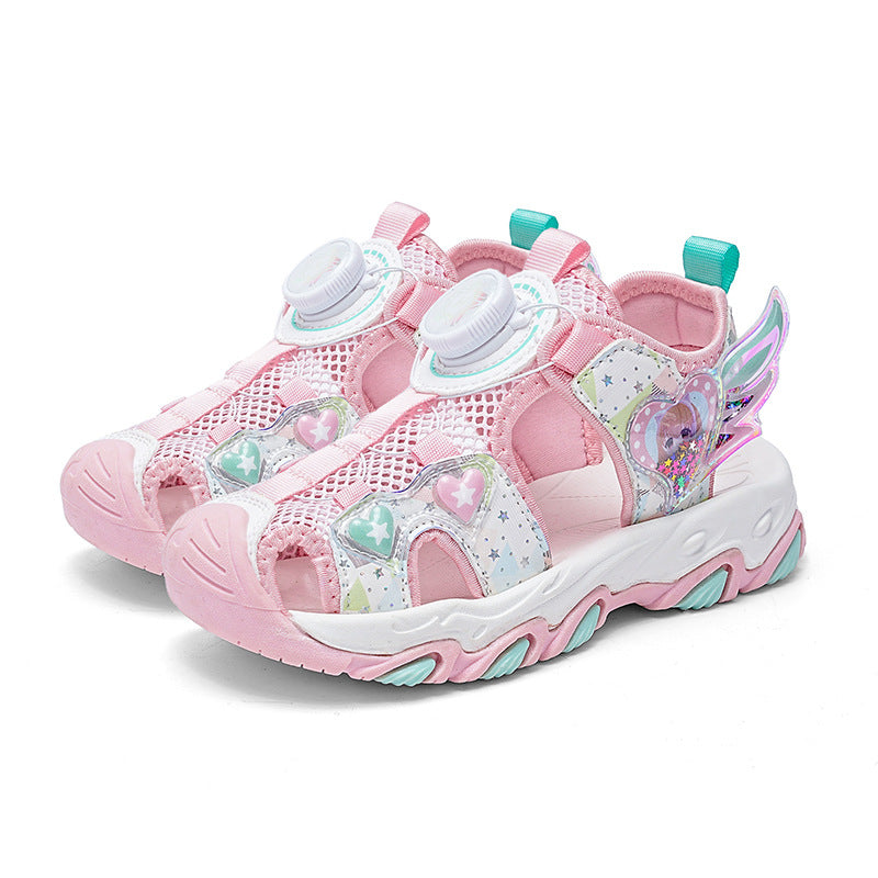 Wholesale Rotary Button Princess Shoes Girls Hollow Out Kids Shoes