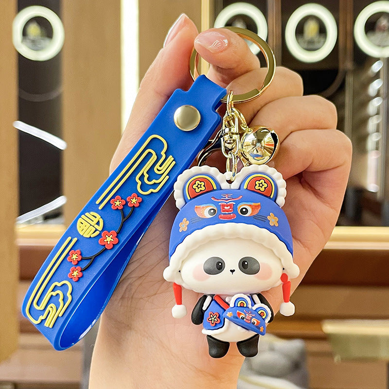Wholesale PVC Guochao Tiger Head Hat Panda Keychain