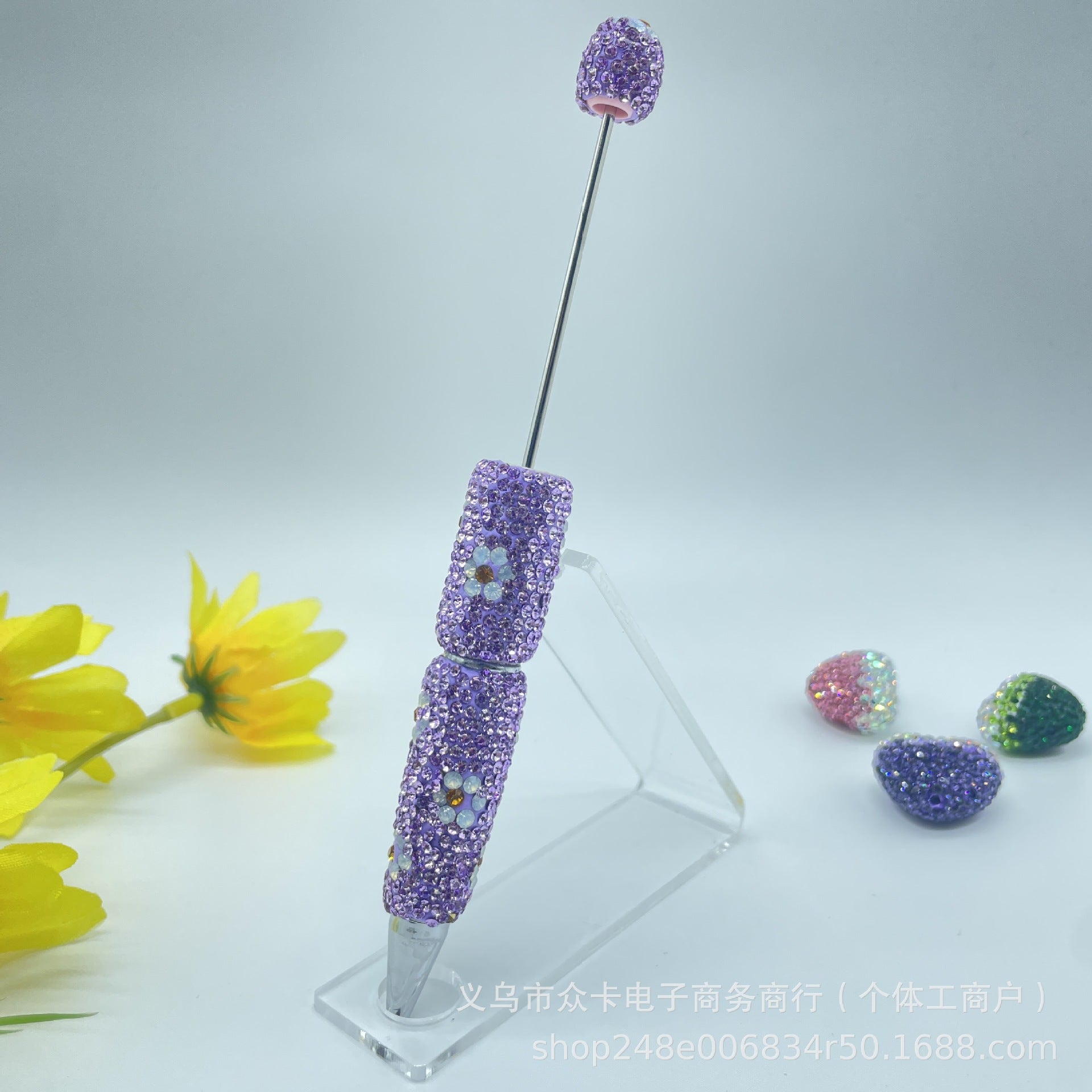 Wholesale Small  Rotating  Diamond-Encrusted  Ballpoint DIY  Fancy Beadable Pens