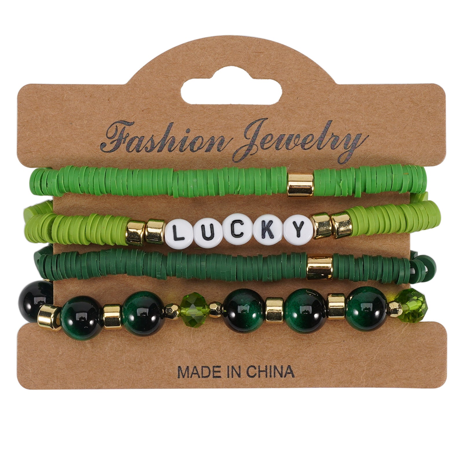 Wholesale St.  Patrick' s Day Green Lucky Clover Soft Ceramic Bracelet Set