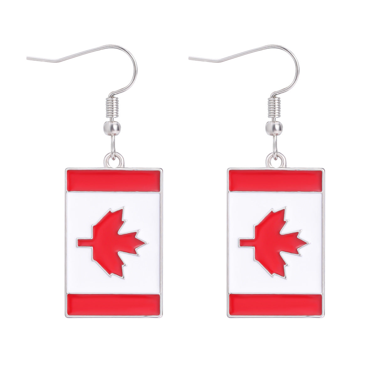 Wholesale New Canadian Flag Earrings Zinc Alloy Dripping Oil Red Maple Leaf Earrings