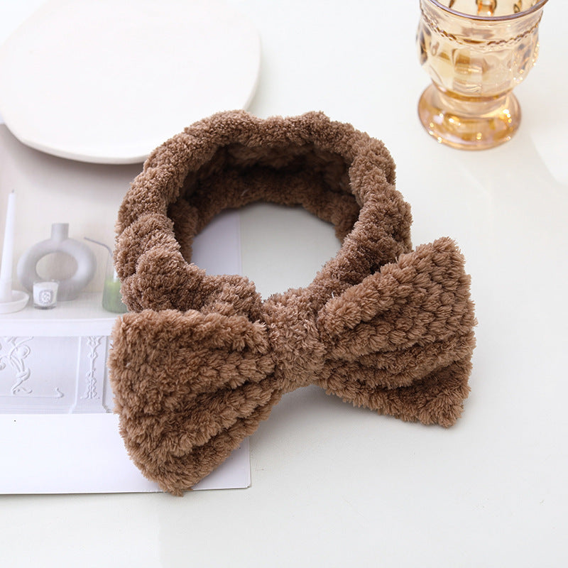 Wholesale Pineapple Plaid Coral Fleece Absorbent Bow Headband