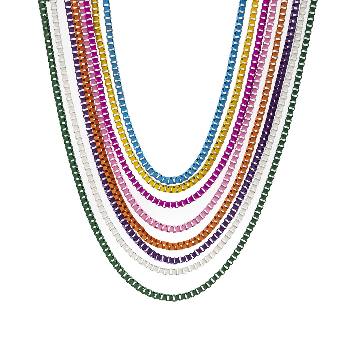 Wholesale Hollow Single Layer Color Spray Painted Large Box Chain Bracelet Necklaces Set