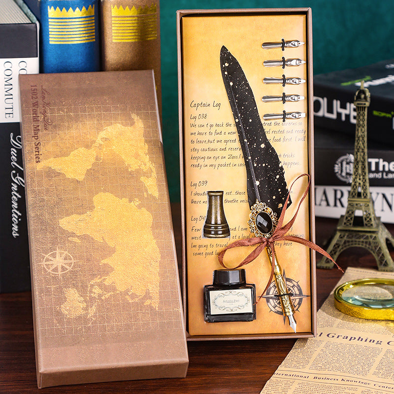 Wholesale Dip Pen Retro Spilled Gold Feather Pen Set Gift Box Gift