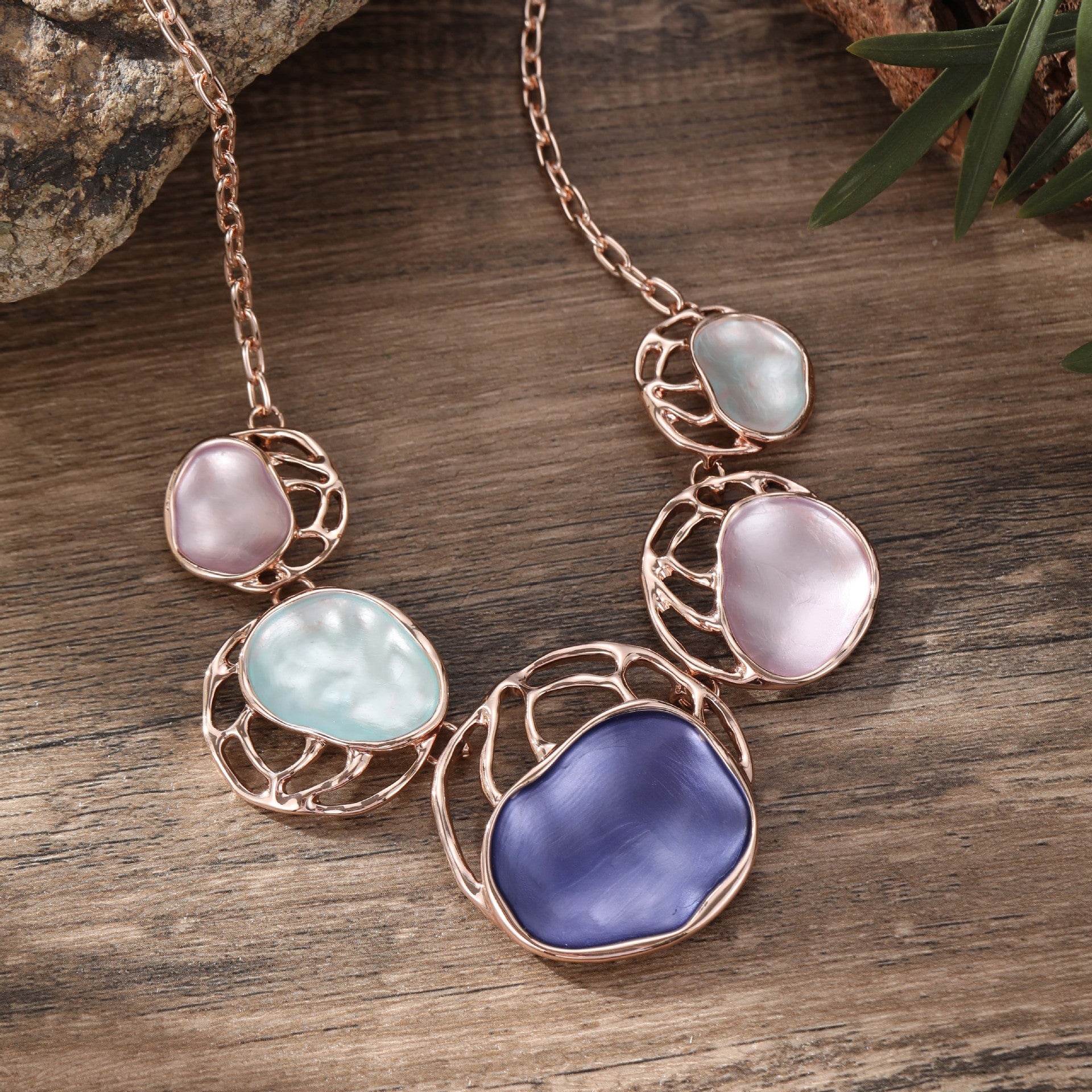 Wholesale New Colorful Painted Oil Openwork Oval Flower Necklace