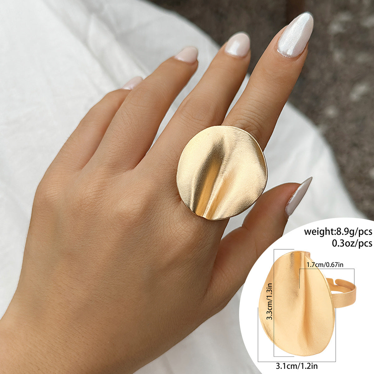 Wholesale exaggerated disc pleated metal ring simple irregular niche flower ring