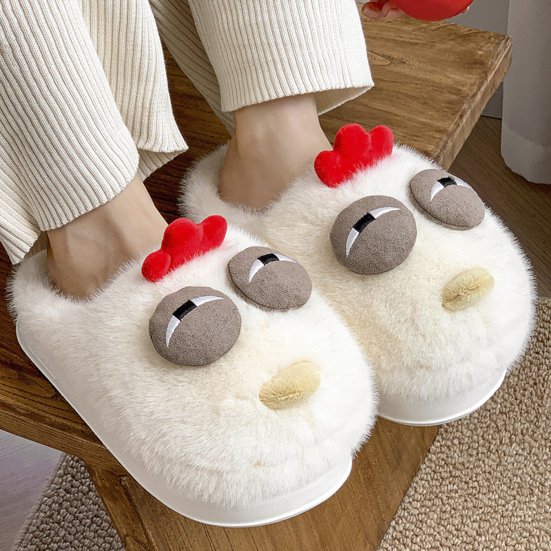 Wholesale Funny Chicken Winter Plush Warmth Stepping on Shit with Plush Winter Slippers