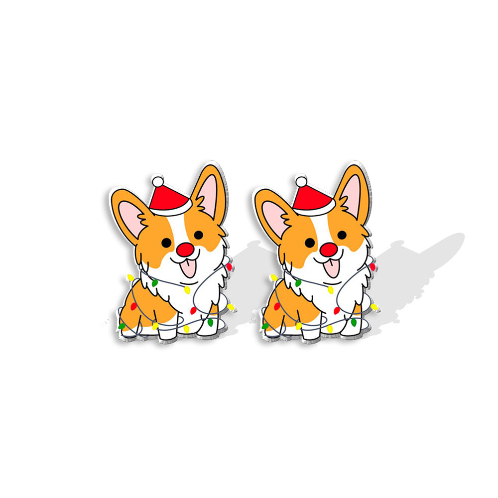 Wholesale Corgi Wreath Bow Stainless Steel Resin Earrings
