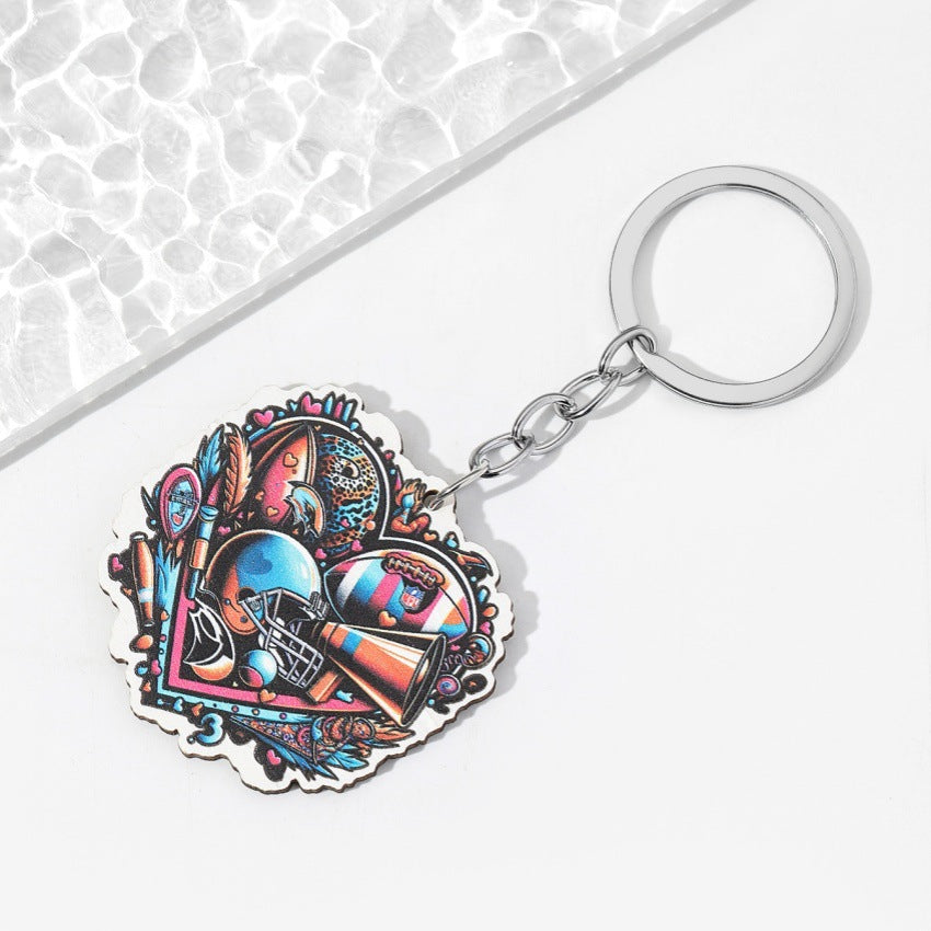 Wholesale Rugby Wooden Love Keychain