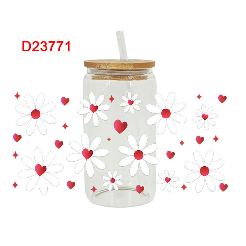 Wholesale colorful flowers 16oz Cup UV DTF Wraps