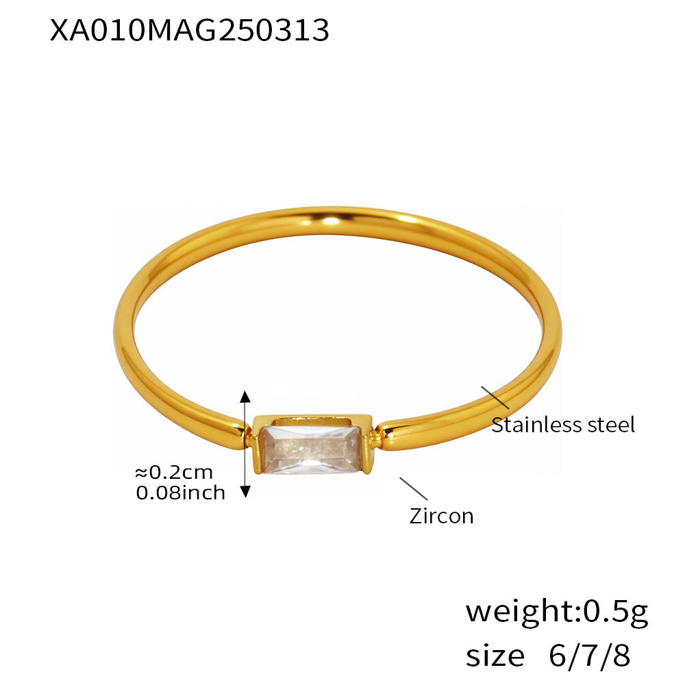 Wholesale Mystery stainless steel rectangular 5A zircon thin ring niche light luxury feeling not fading food finger ring jewelry