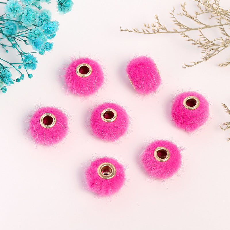 Wholesale 50PCS Colored Fuzzy Balls Metal Straight Hole Loose Beads