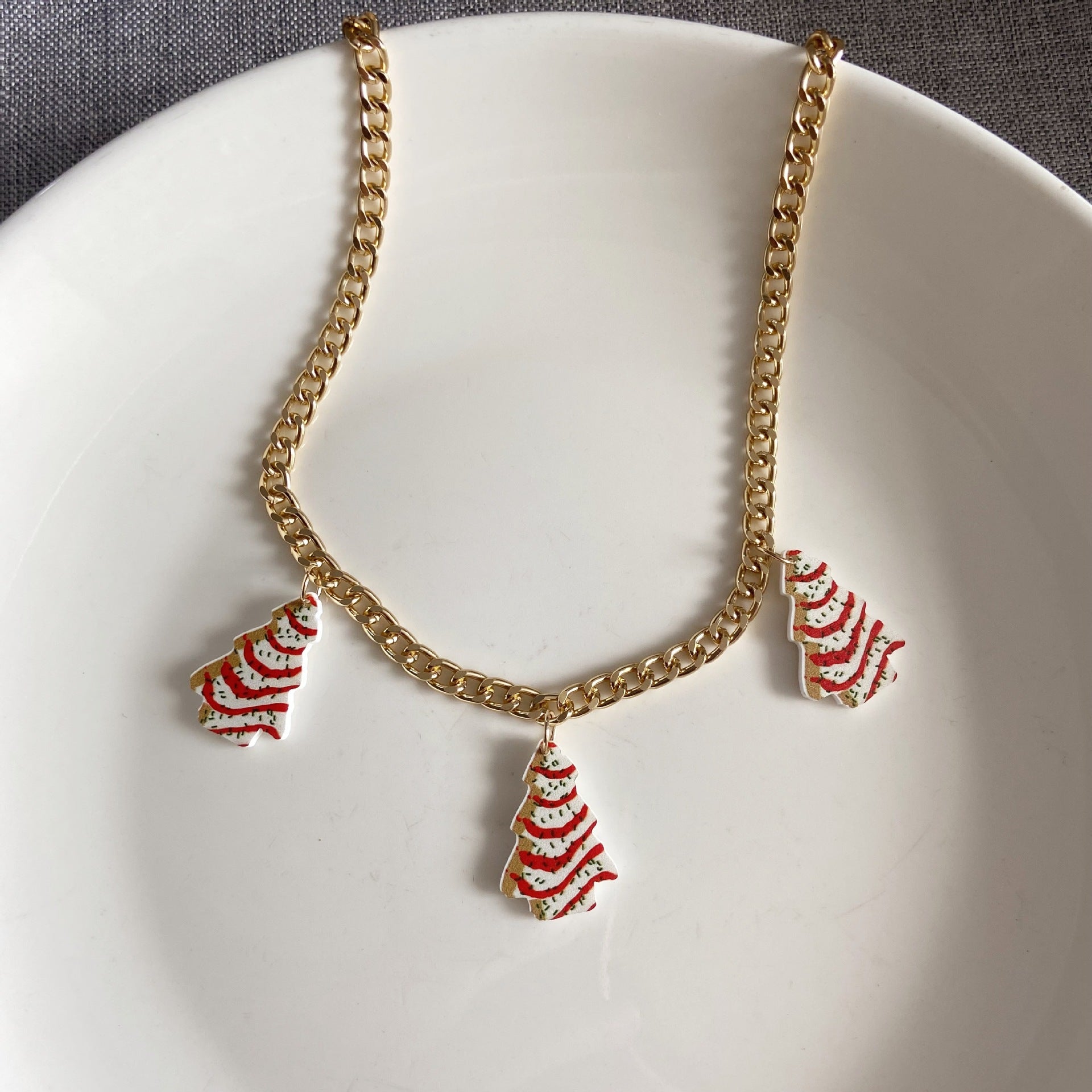 Wholesale Christmas Tree Acrylic Pendant Necklace Fashion Jewelry Accessory Gift