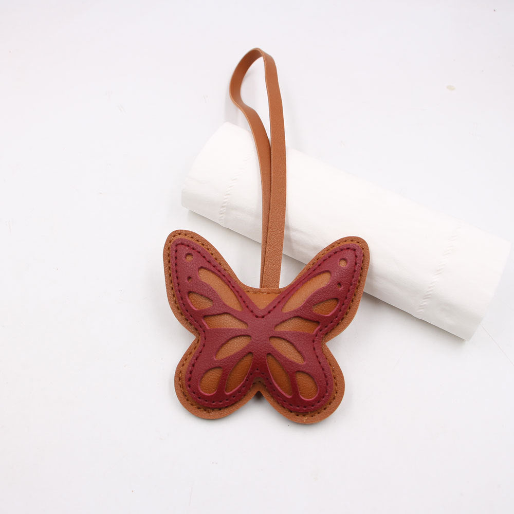 Wholesale Hollow Butterfly Artificial Leather Keychain Pendant Burgundy Bag Charm Fashion Accessory For Gifts And Car Keys