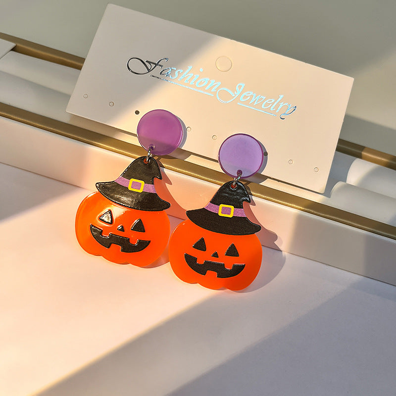 Wholesale Silver Needle Halloween Funny Pumpkin Head Ghost Spider Earrings
