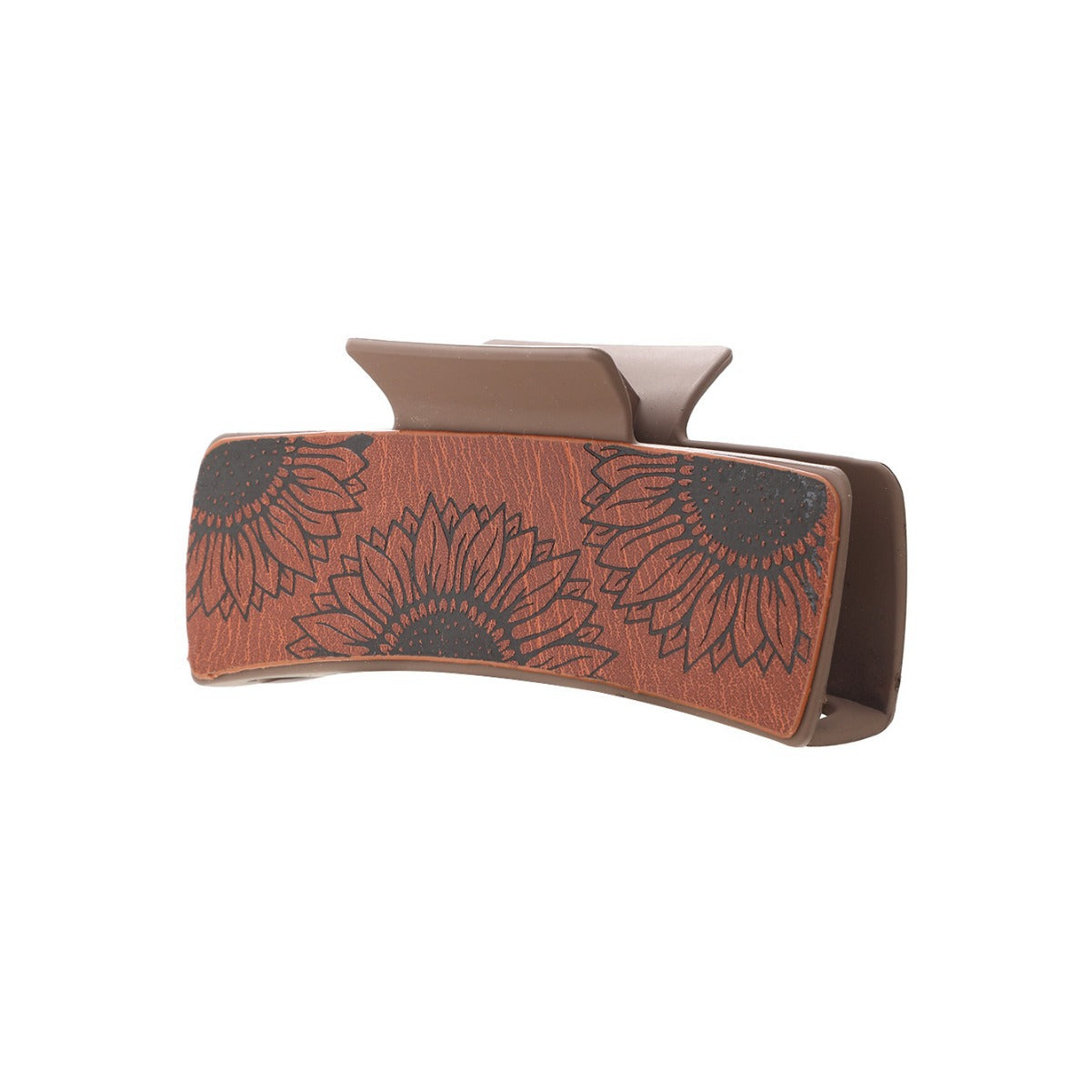 Wholesale Western Retro PU Leather Shark Hair Clip With Sunflower Print Minimalist Women S Hair Accessory Everyday Styling And Boutique Resale