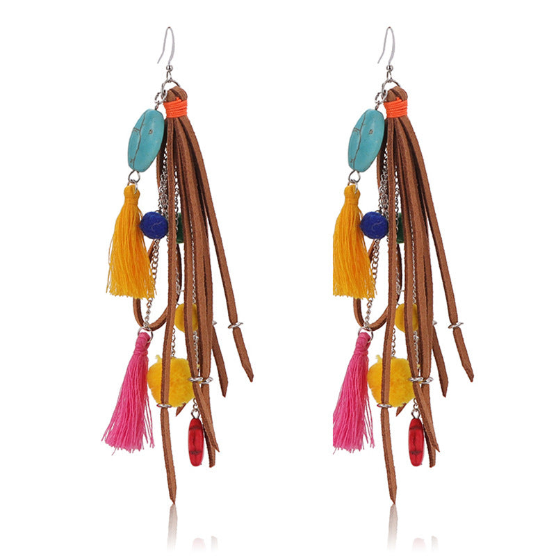 Wholesale Ethnic Style Wool Ball Bohemian Handmade Tassel Earrings