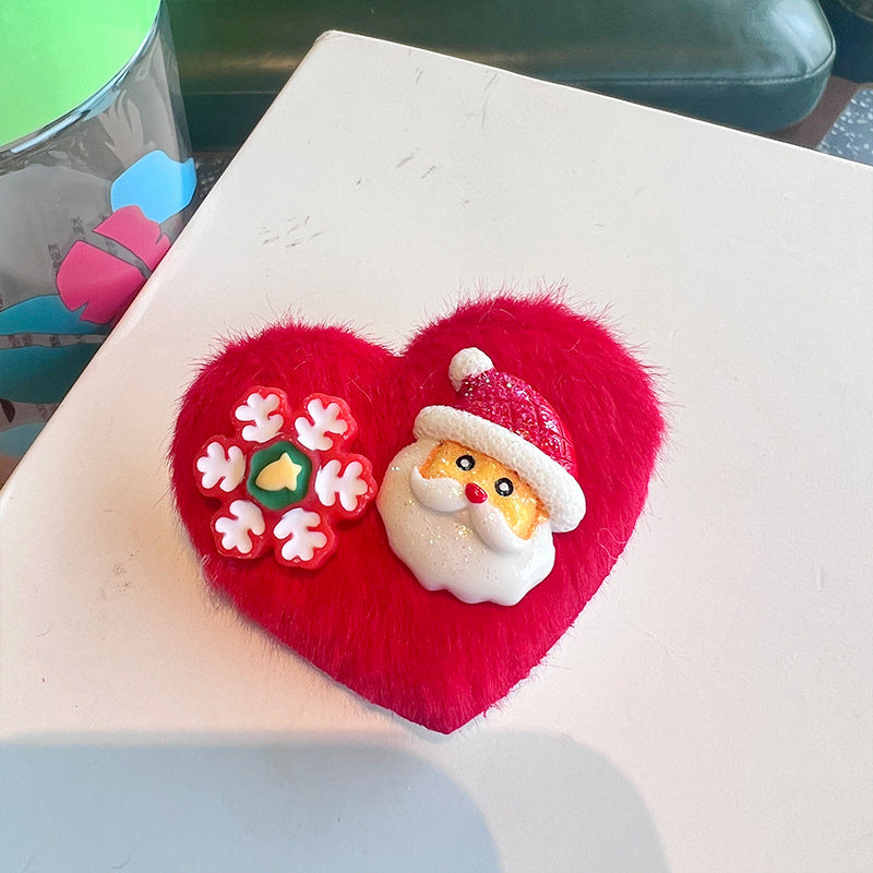 Wholesale Christmas Red Bear Bow Plush Hair Clip