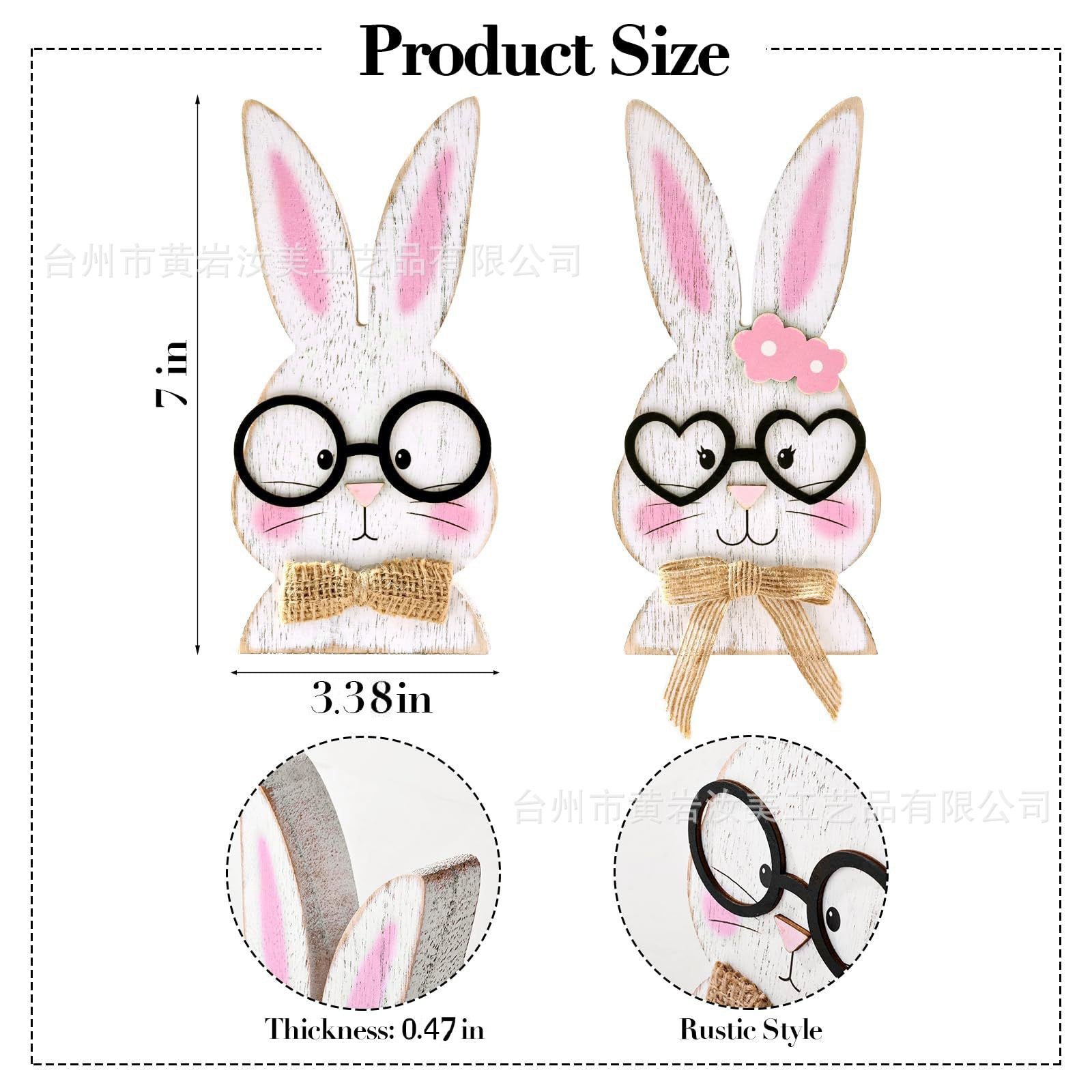 Wholesale Easter Bunny Wooden Glasses Couple Bunny Poplar Ornaments