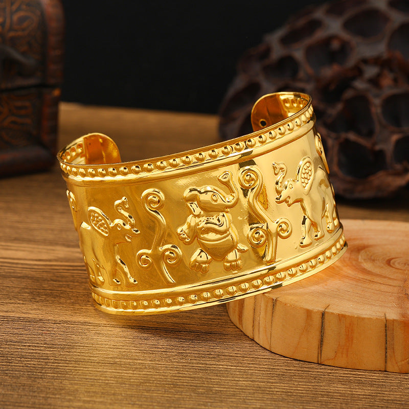 Wholesale Dunhuang Gold Wide Ethnic Style Bohemian Bracelet